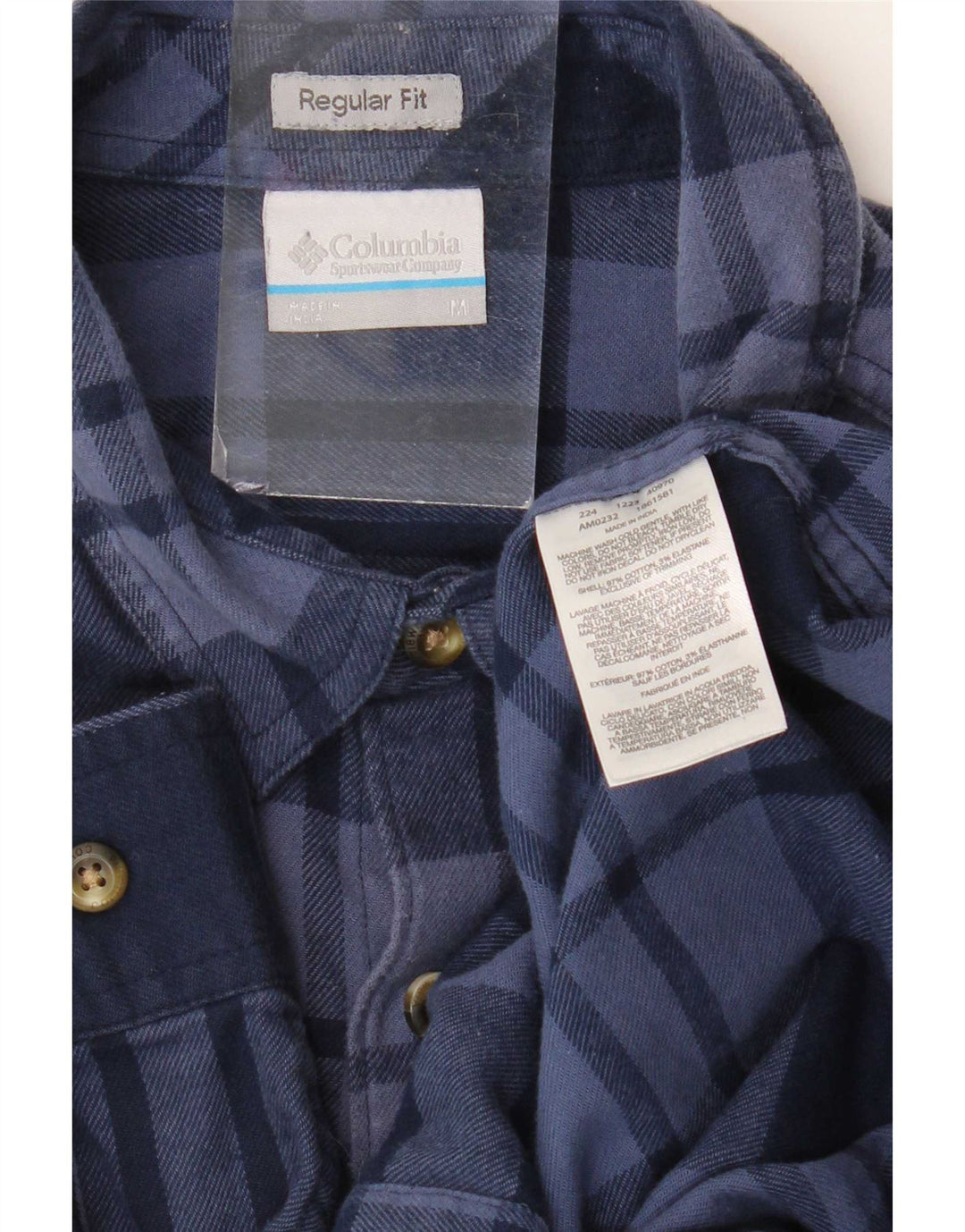Columbia Mens Omni-Wick Regular Fit Flannel Shirt Medium Navy Blue Check