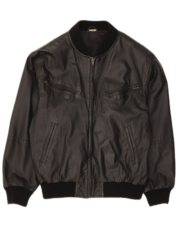 Vintage Womens Loose Fit Leather Jacket EU 38 Medium Black Leather