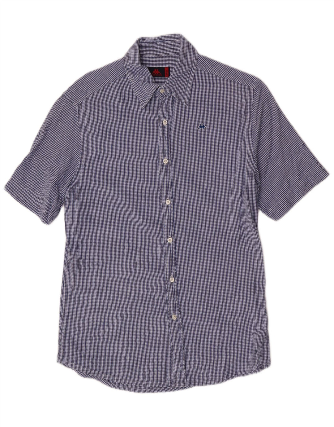 Kappa Mens Short Sleeve Regular Fit Shirt Small Blue Check Cotton