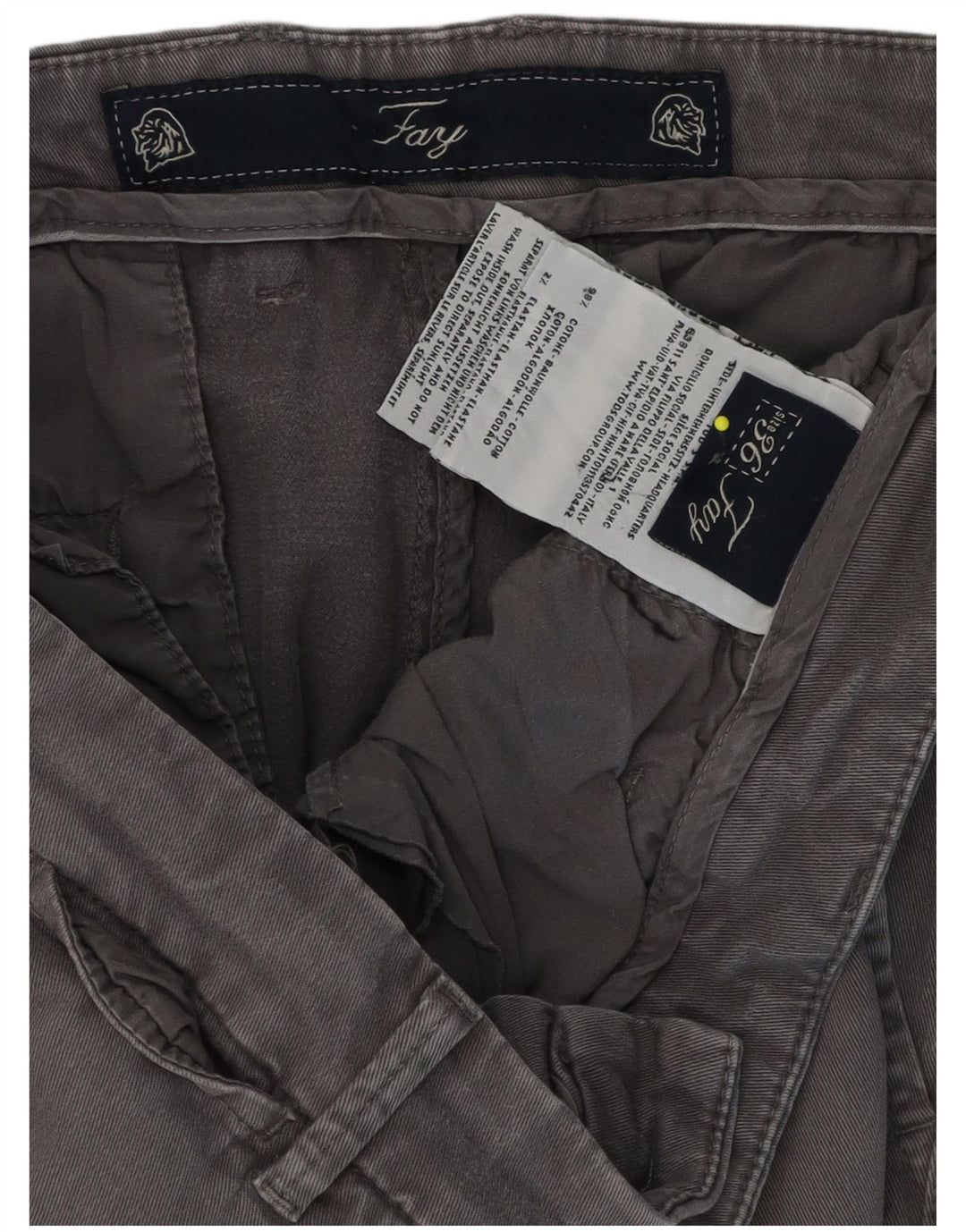 Fay Mens Straight Chino Trousers W36 L31 Grey Cotton