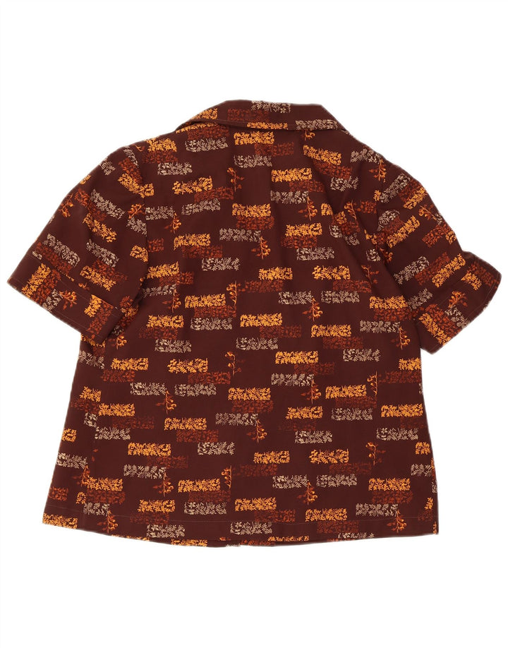 Vintage Womens Short Sleeve Shirt UK 12 Medium Brown Floral