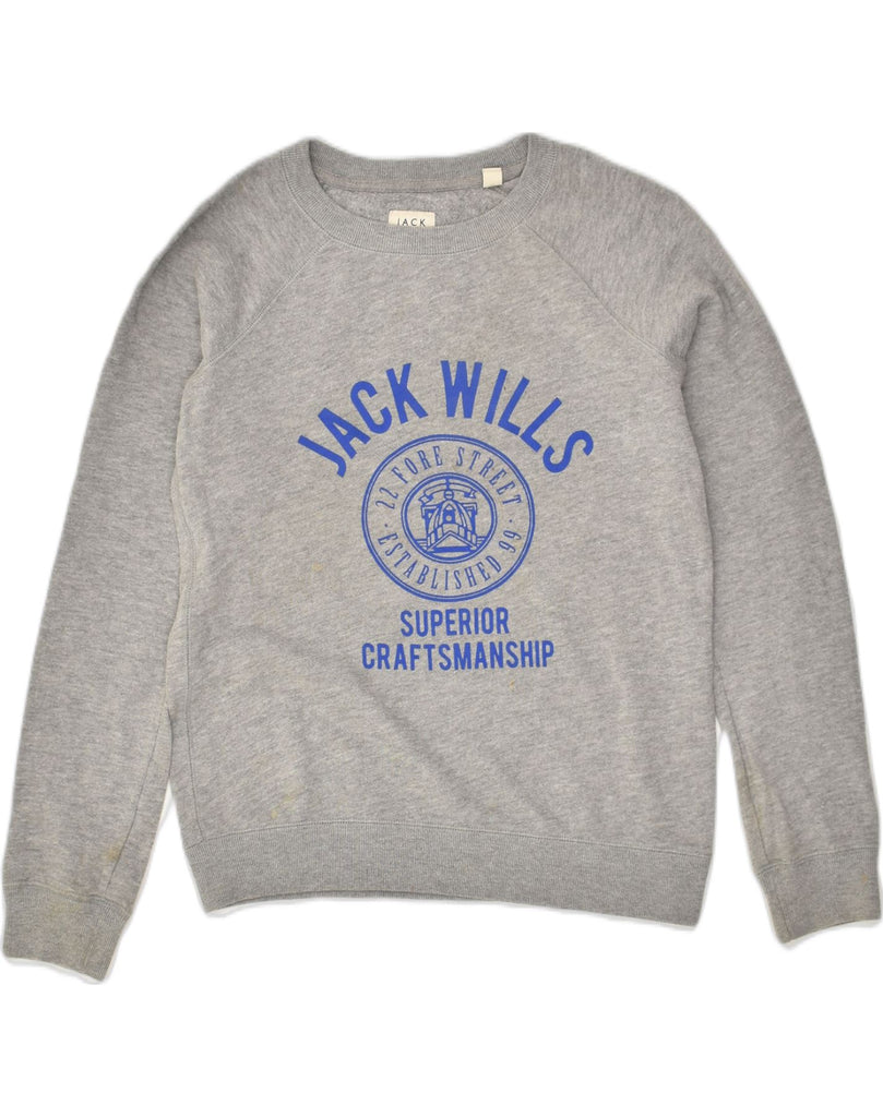 JACK WILLS Womens Graphic Sweatshirt Jumper UK 8 Small  Grey Cotton | Vintage Jack Wills | Thrift | Second-Hand Jack Wills | Used Clothing | Messina Hembry 