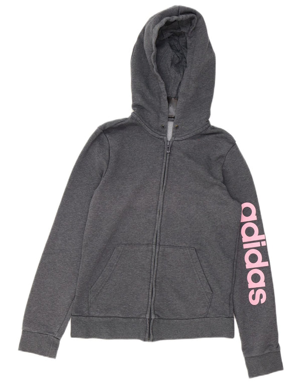 Adidas Womens Graphic Zip Hoodie Sweater UK 8/10 Small Grey Cotton