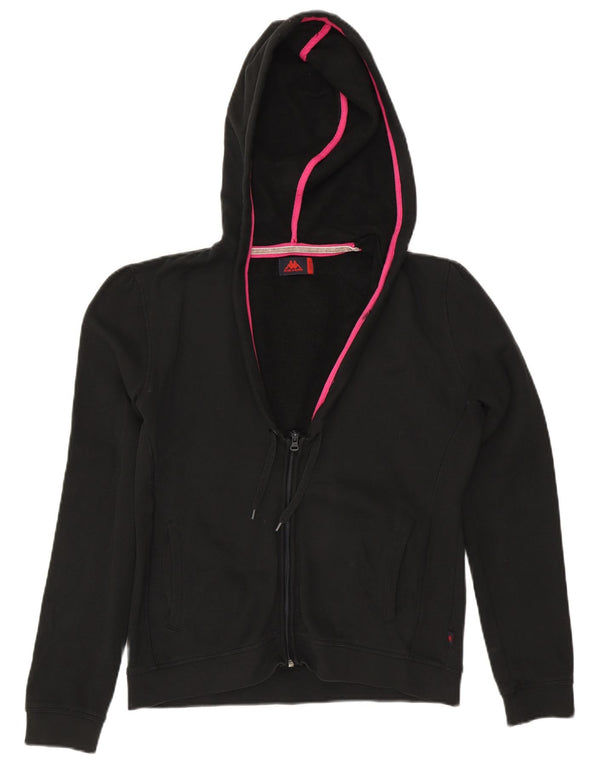 Kappa Womens Zip Hoodie Sweater UK 16 Large Black Cotton