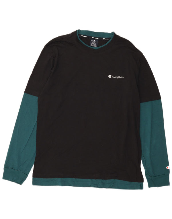 Champion Mens Top Long Sleeve XL Black Colourblock Cotton