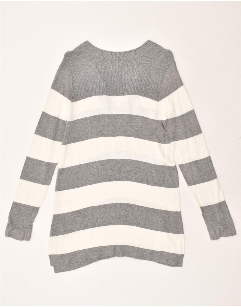 TOMMY HILFIGER Womens V-Neck Jumper Sweater UK 8 Small Grey Striped Cotton | Vintage Tommy Hilfiger | Thrift | Second-Hand Tommy Hilfiger | Used Clothing | Messina Hembry 