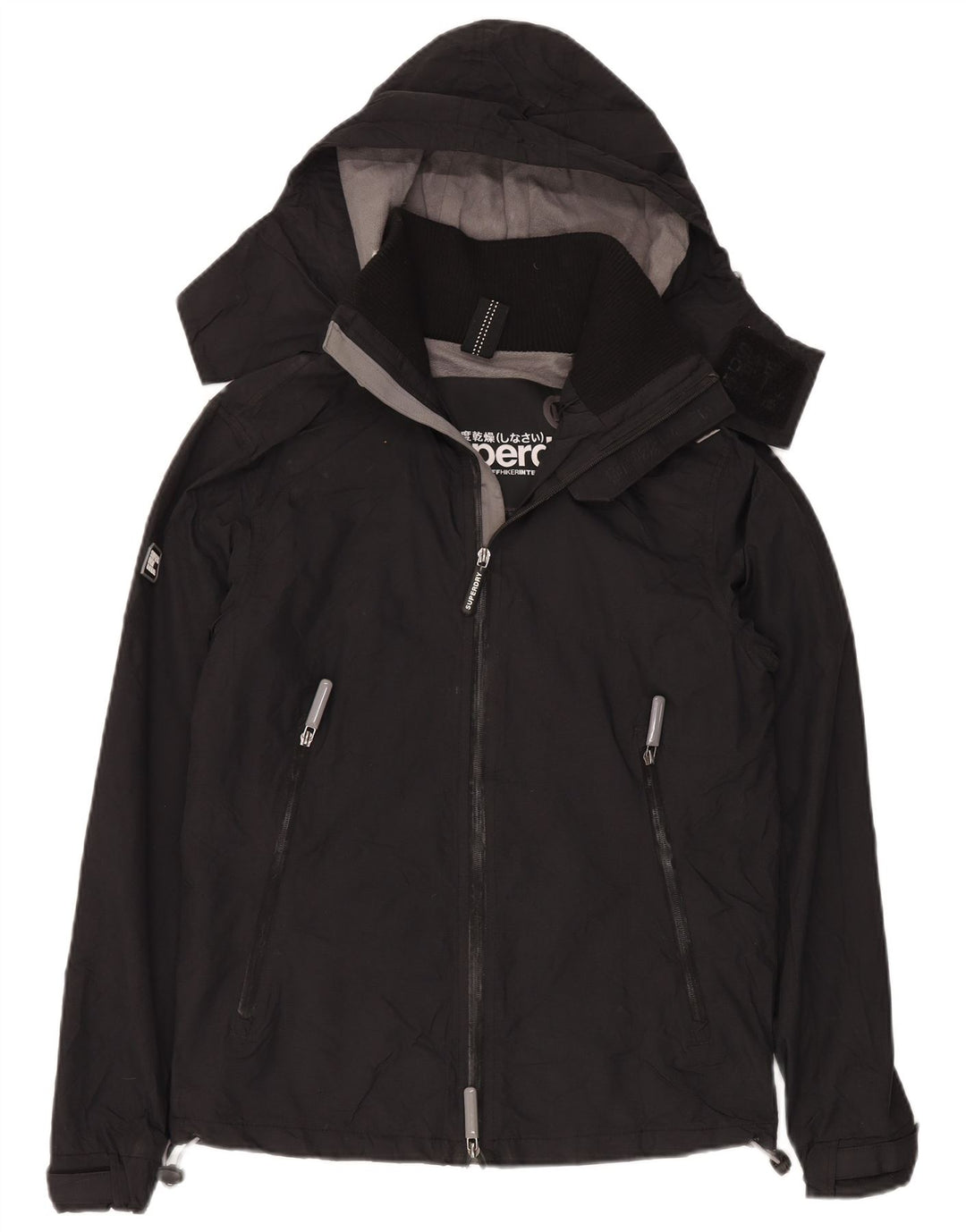 Superdry Womens Hooded Windbreaker Jacket UK 14 Medium Black Nylon