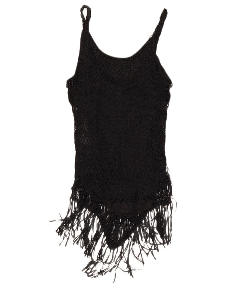 Zara Womens Crop Cami Top UK 12 Medium Black Rayon
