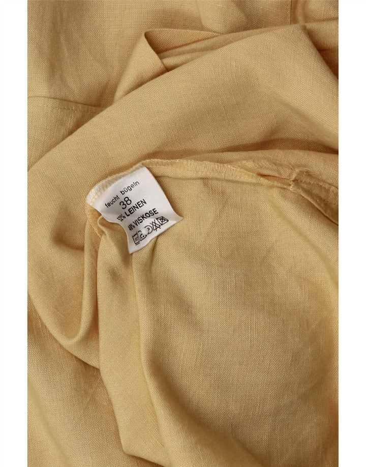 Vintage Womens Long Sleeve Longline Shirt EU 38 Medium Yellow Linen