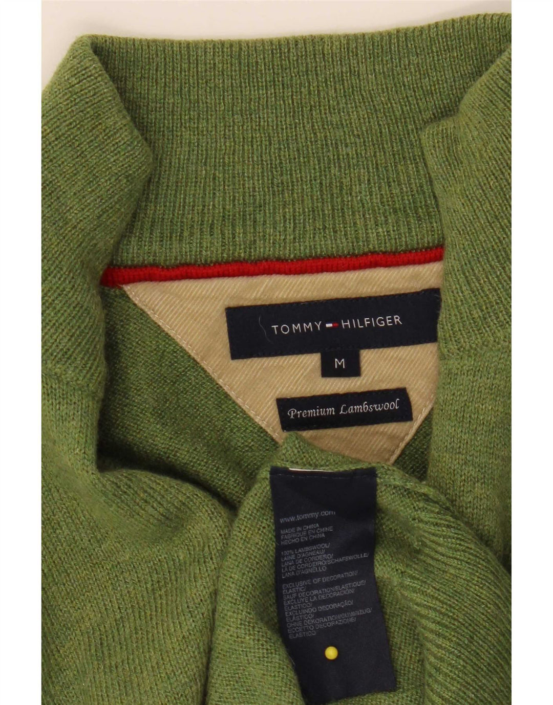 Tommy Hilfiger Mens Zip Neck Jumper Sweater Medium Green Lambswool
