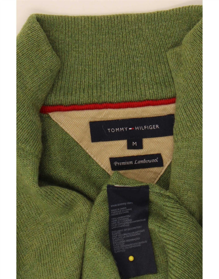 Tommy Hilfiger Mens Zip Neck Jumper Sweater Medium Green Lambswool