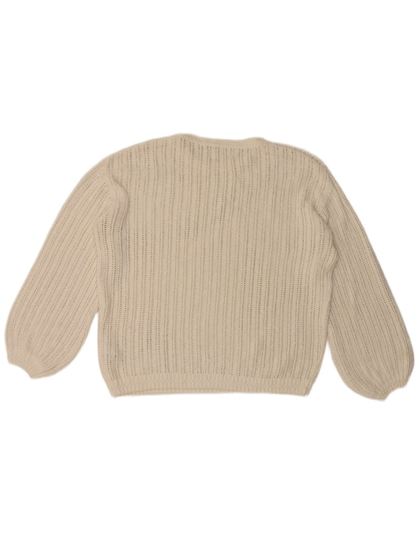 Fat Face Womens Oversized Crew Neck Jumper Sweater UK 12 Medium White