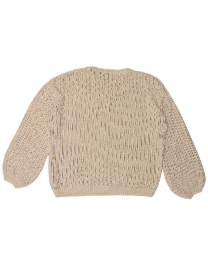 Fat Face Womens Oversized Crew Neck Jumper Sweater UK 12 Medium White