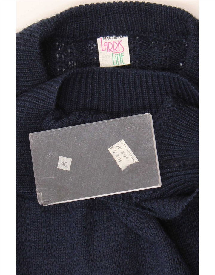 Vintage Womens Crew Neck Jumper Sweater EU 40 Medium Navy Blue Colourblock