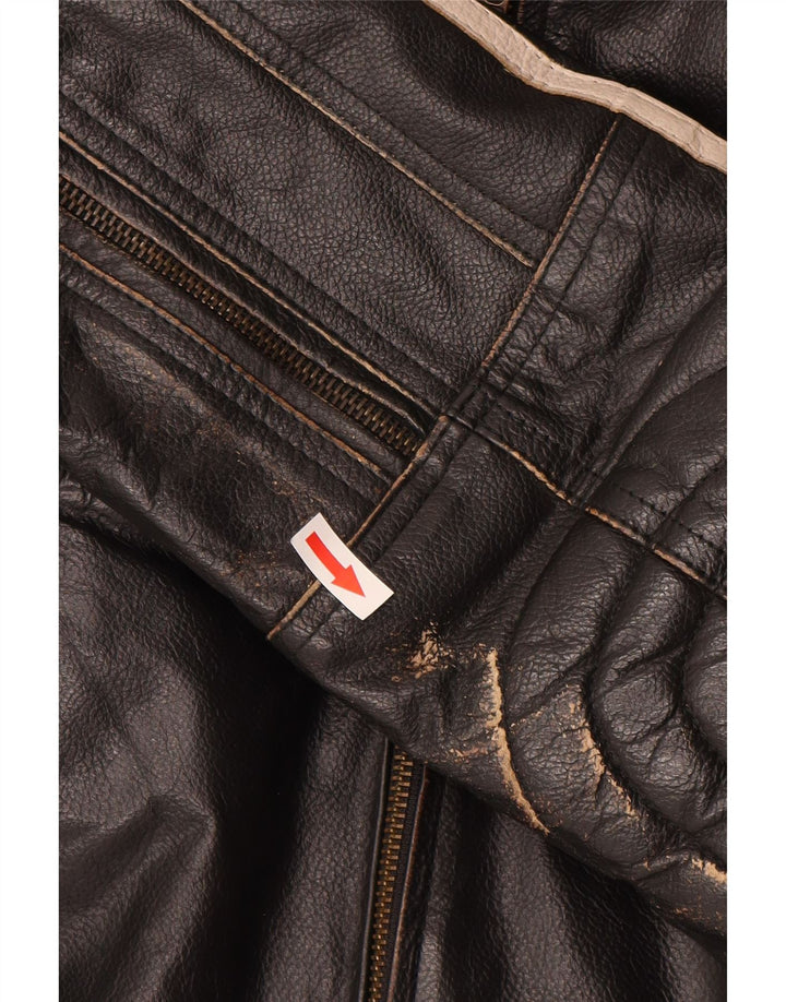 Mission Womens Moto Racer Leather Jacket UK 40 Large Black Striped Leather