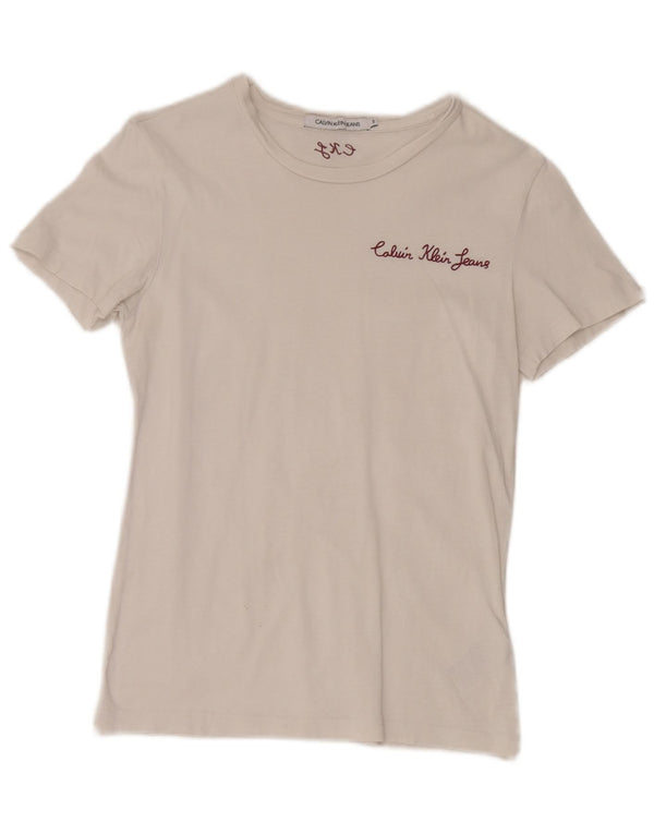 Calvin Klein Jeans Womens T-Shirt Top UK 8 Small White Cotton