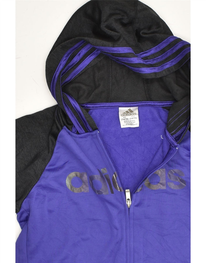 ADIDAS Girls Graphic Zip Hoodie Sweater 14-15 Years XL Purple Colourblock | Vintage Adidas | Thrift | Second-Hand Adidas | Used Clothing | Messina Hembry 