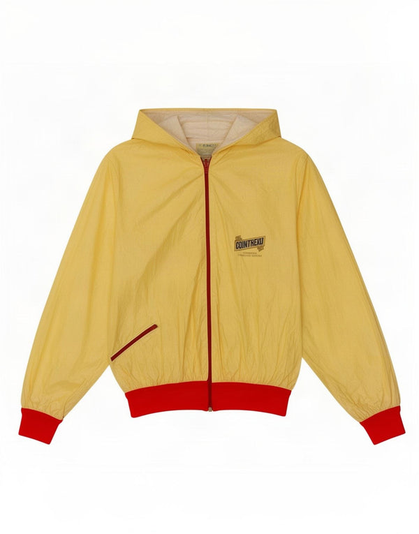 Vintage Womens Graphic Hooded Rain Jacket UK 14 Medium Yellow Colourblock