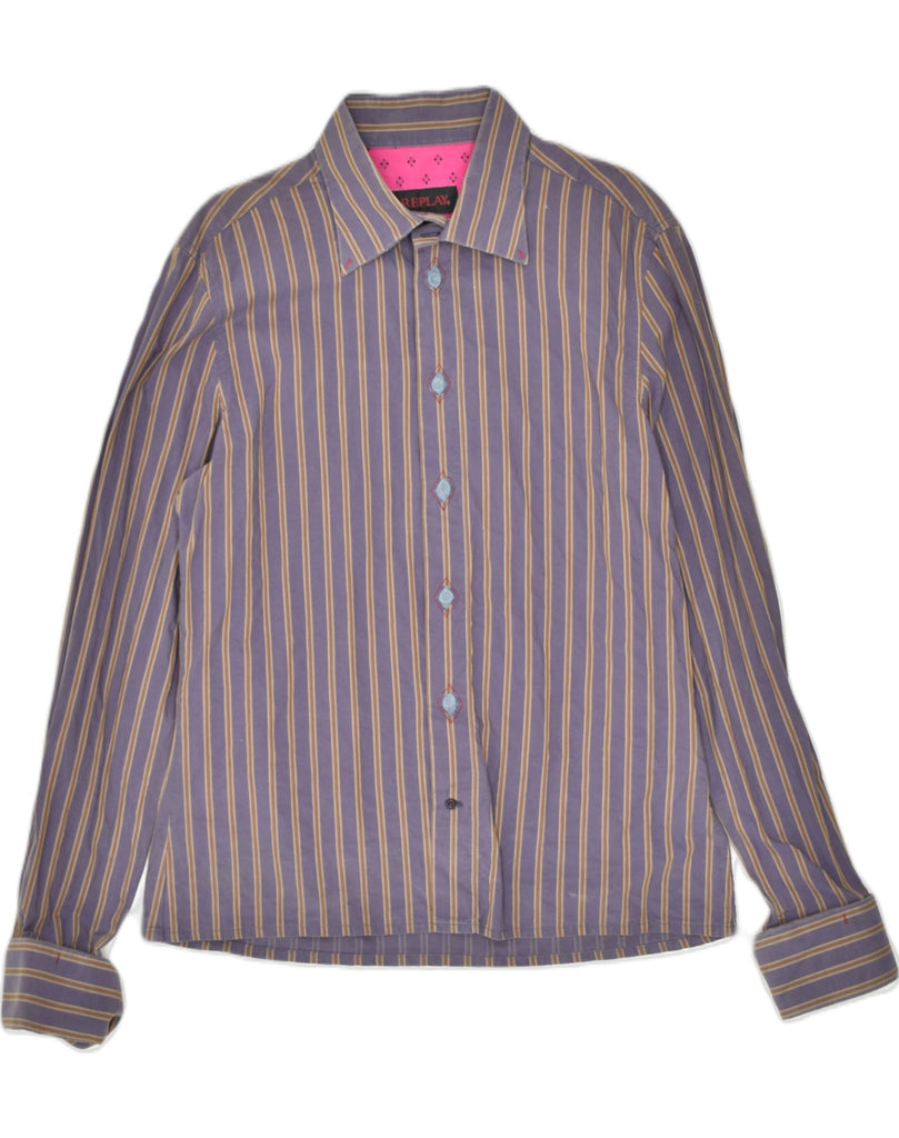 REPLAY Mens Shirt UK 14 Large Purple Striped Cotton | Vintage Replay | Thrift | Second-Hand Replay | Used Clothing | Messina Hembry 