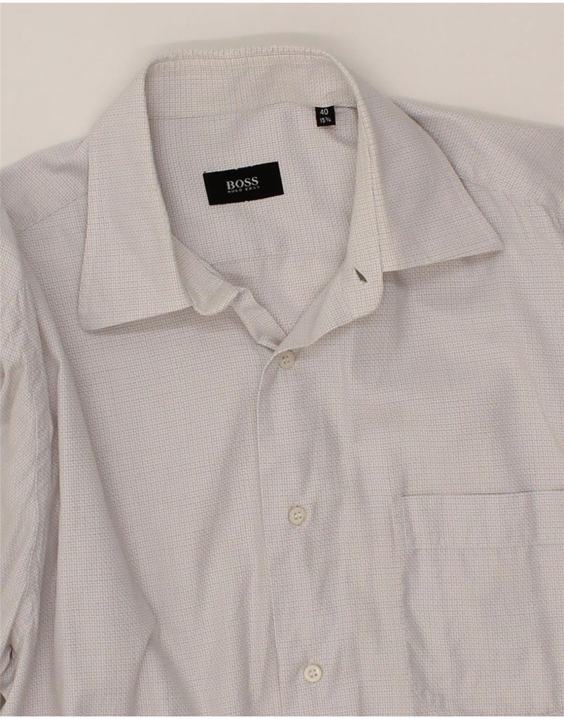 HUGO BOSS Mens Shirt Size 40 15 3/4 Medium White Check Cotton Vintage Hugo Boss and Second-Hand Hugo Boss from Messina Hembry 