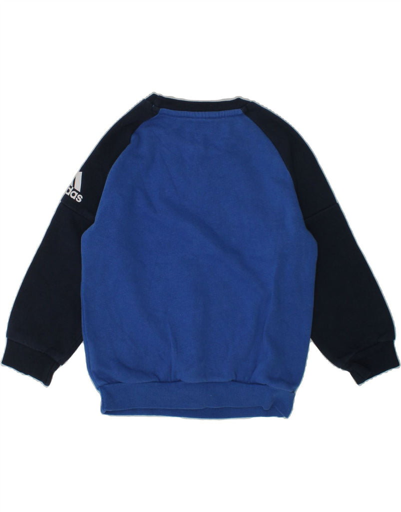 ADIDAS Boys Graphic Sweatshirt Jumper 2-3 Years Blue Colourblock Cotton | Vintage Adidas | Thrift | Second-Hand Adidas | Used Clothing | Messina Hembry 