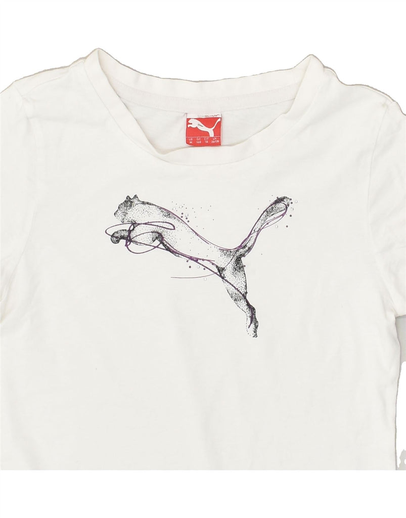 PUMA Girls Graphic T-Shirt Top 9-10 Years White Cotton | Vintage Puma | Thrift | Second-Hand Puma | Used Clothing | Messina Hembry 