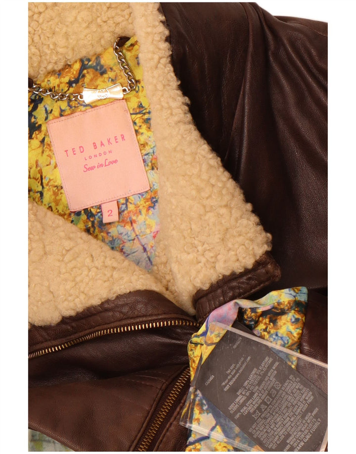 Ted Baker Womens Leather Jacket Size 2 Small Brown Leather