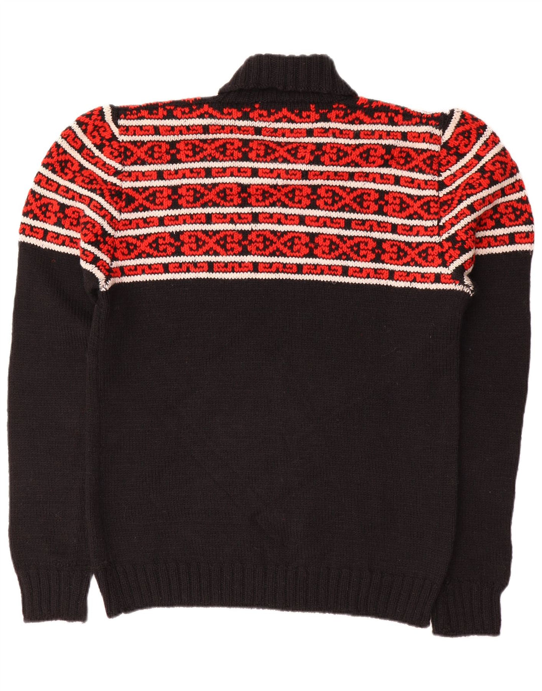 Vintage Mens Roll Neck Jumper Sweater Medium Black Fair Isle