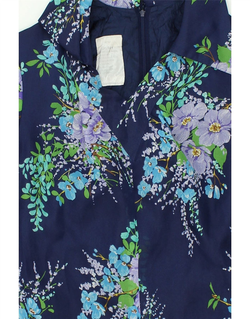 VINTAGE Womens A-Line Dress UK 16 Large Navy Blue Floral Polyester | Vintage Vintage | Thrift | Second-Hand Vintage | Used Clothing | Messina Hembry 