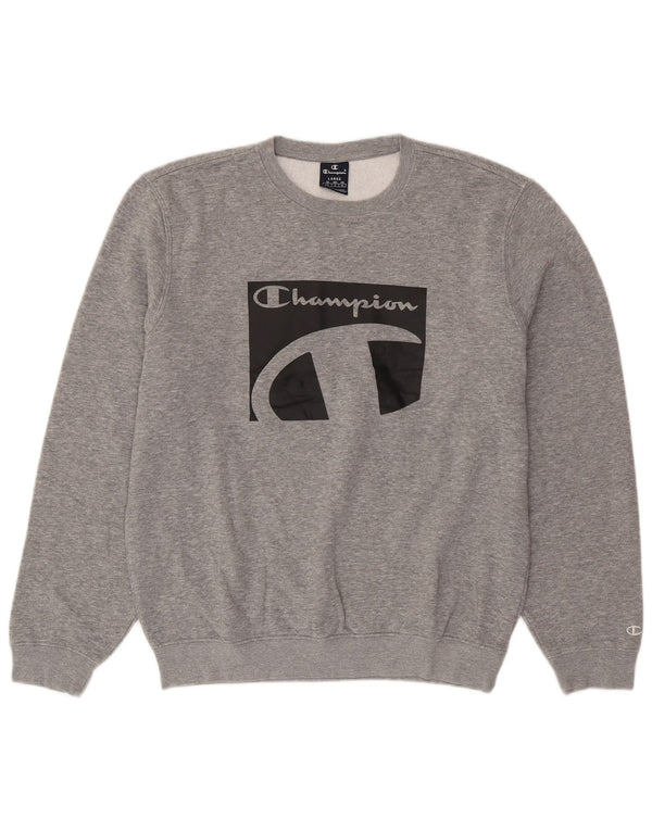CHAMPION Mens Graphic Sweatshirt Jumper Large Grey Cotton