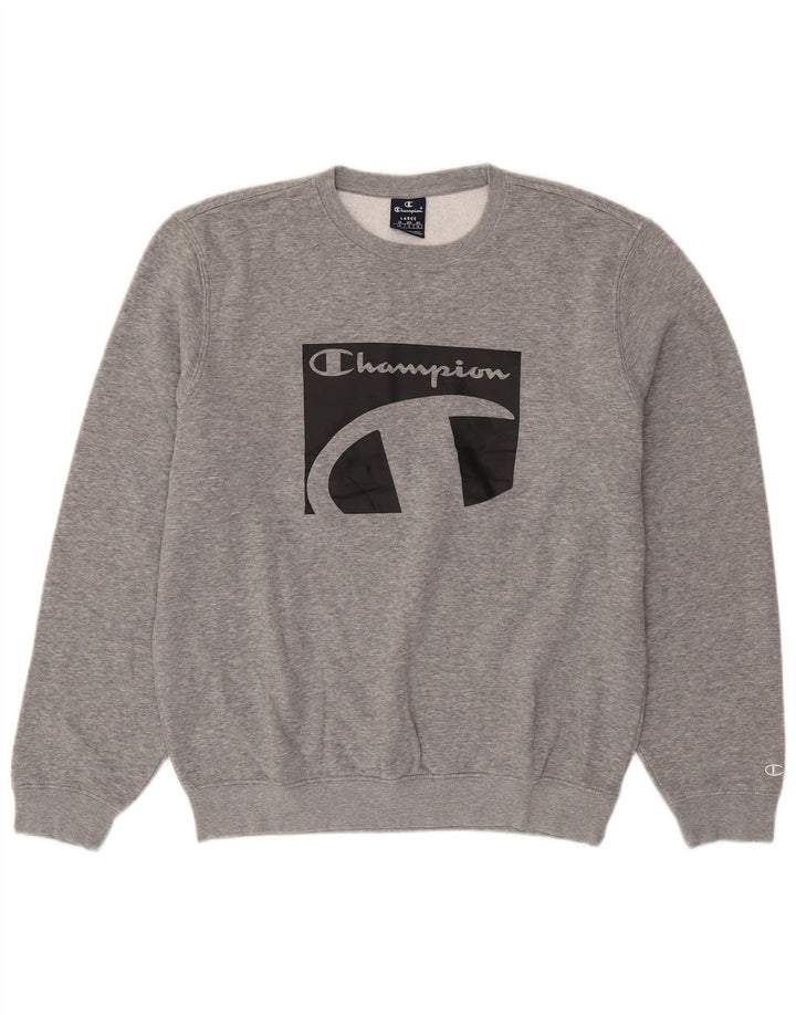 CHAMPION Mens Graphic Sweatshirt Jumper Large Grey Cotton
