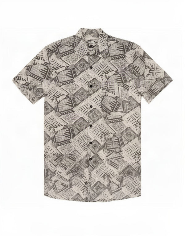 Vintage Mens Short Sleeve Shirt Size 37/38 Small Grey Geometric