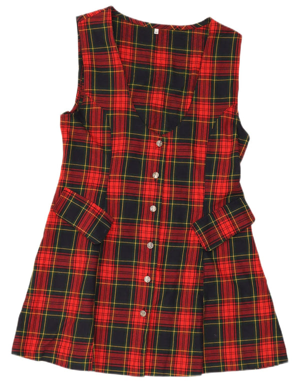 VINTAGE Womens Sleeveless A-Line Dress UK 14 Medium Red Plaid