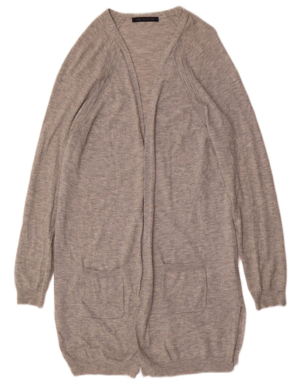 Marks & Spencer Womens Longline Open Cardigan Sweater UK 10 Small Grey Wool