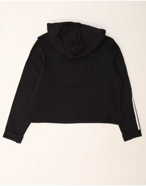 Adidas Womens Crop Graphic Hoodie Jumper UK 16/18 Large Black Cotton