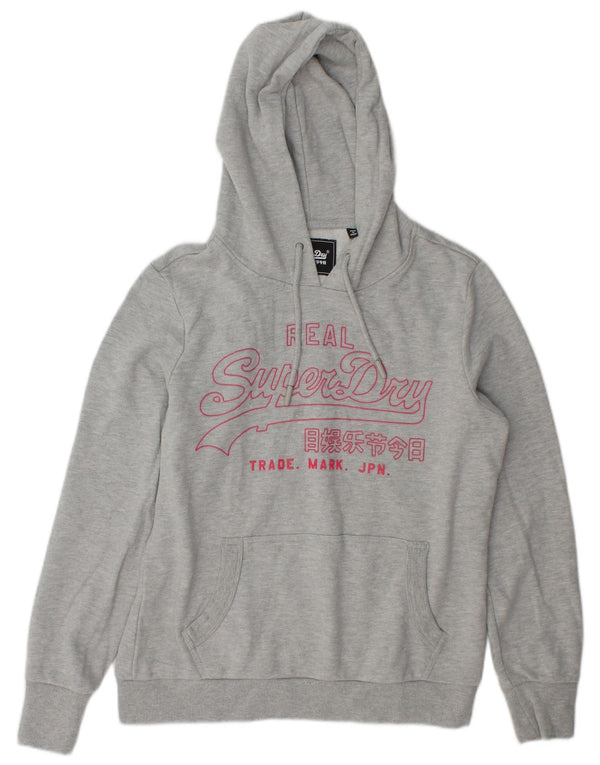 Superdry Womens Graphic Hoodie Jumper UK 14 Large Grey Cotton