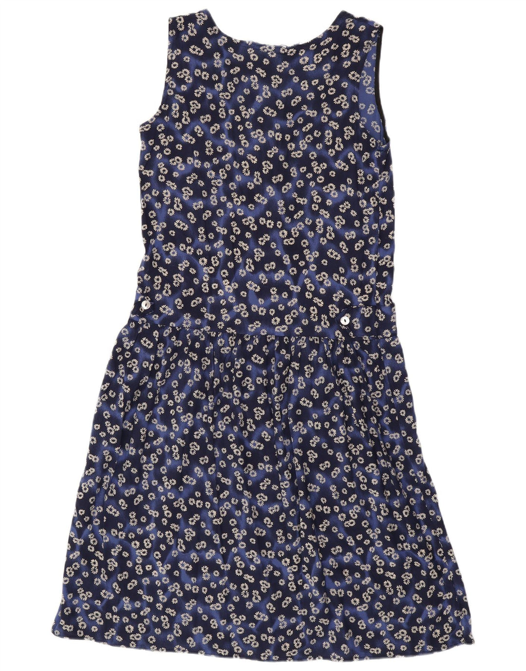 VINTAGE Womens Sleeveless Basic Dress UK 12 Medium Blue Floral Viscose