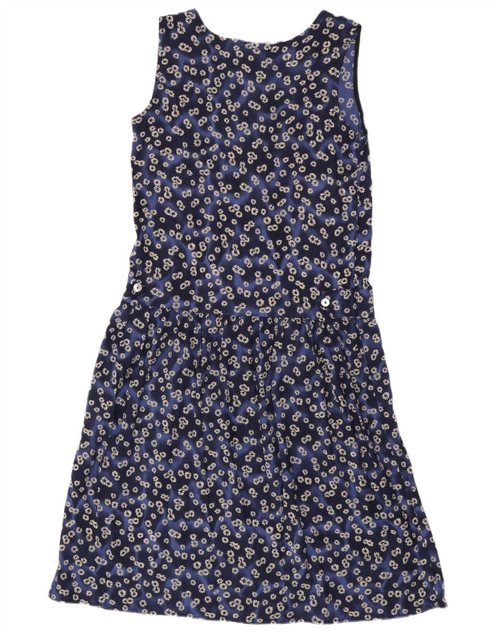VINTAGE Womens Sleeveless Basic Dress UK 12 Medium Blue Floral Viscose
