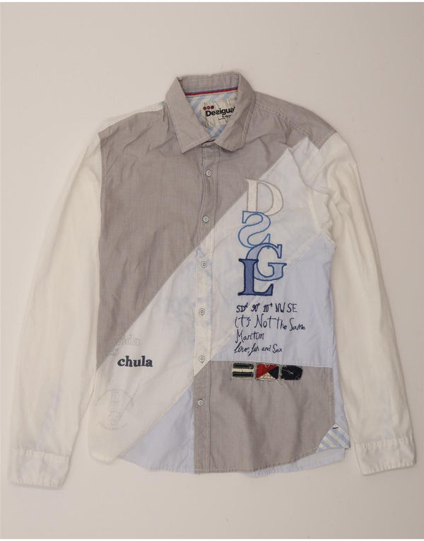 Desigual Mens Graphic Slim Fit Shirt Large Multicoloured Colourblock Cotton