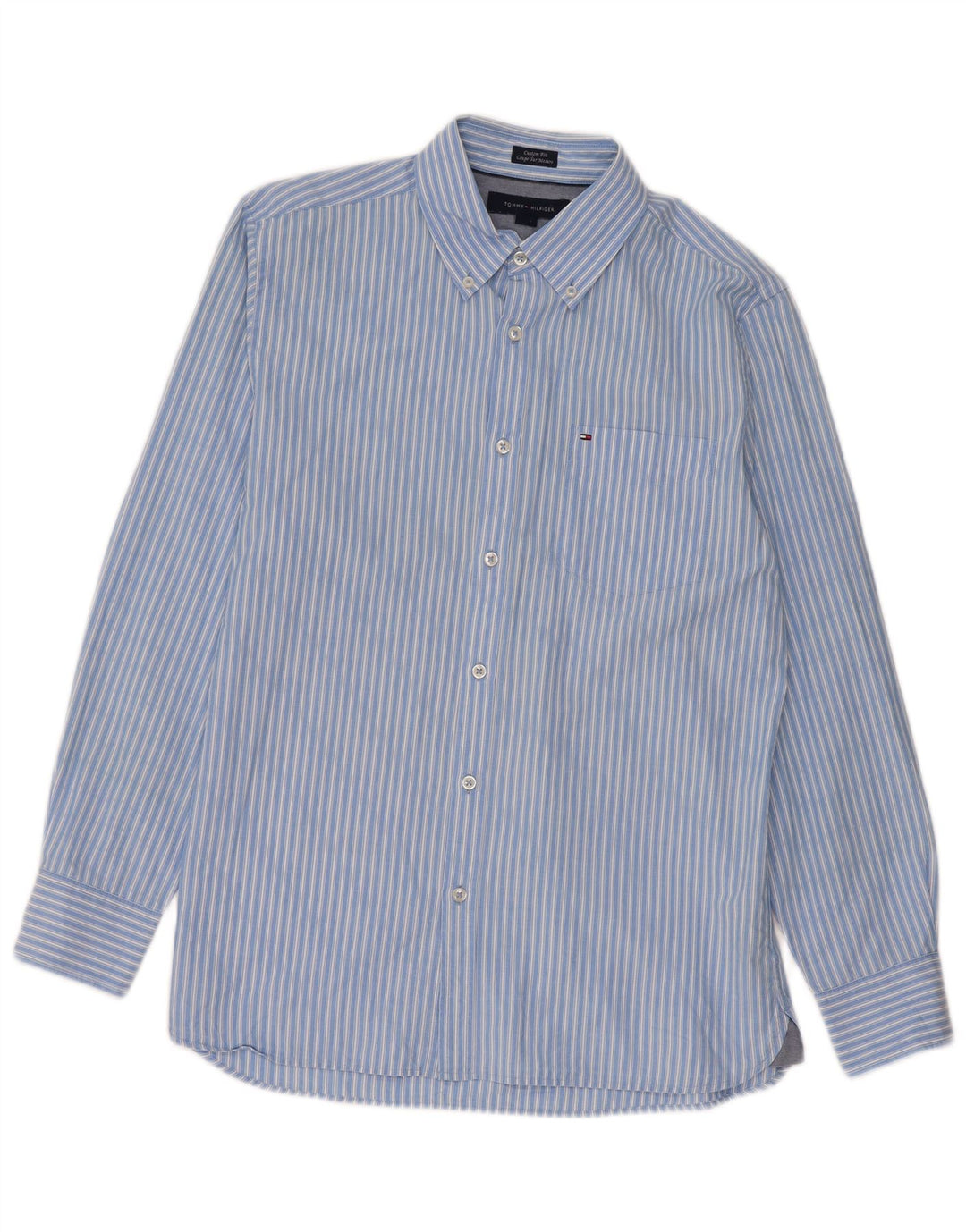 Tommy Hilfiger Mens Custom Fit Shirt Medium Blue Pinstripe Cotton