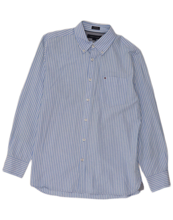 Tommy Hilfiger Mens Custom Fit Shirt Medium Blue Pinstripe Cotton