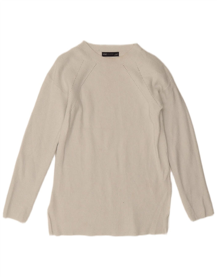Marks & Spencer Womens Boat Neck Jumper Sweater UK 10 Small White Viscose