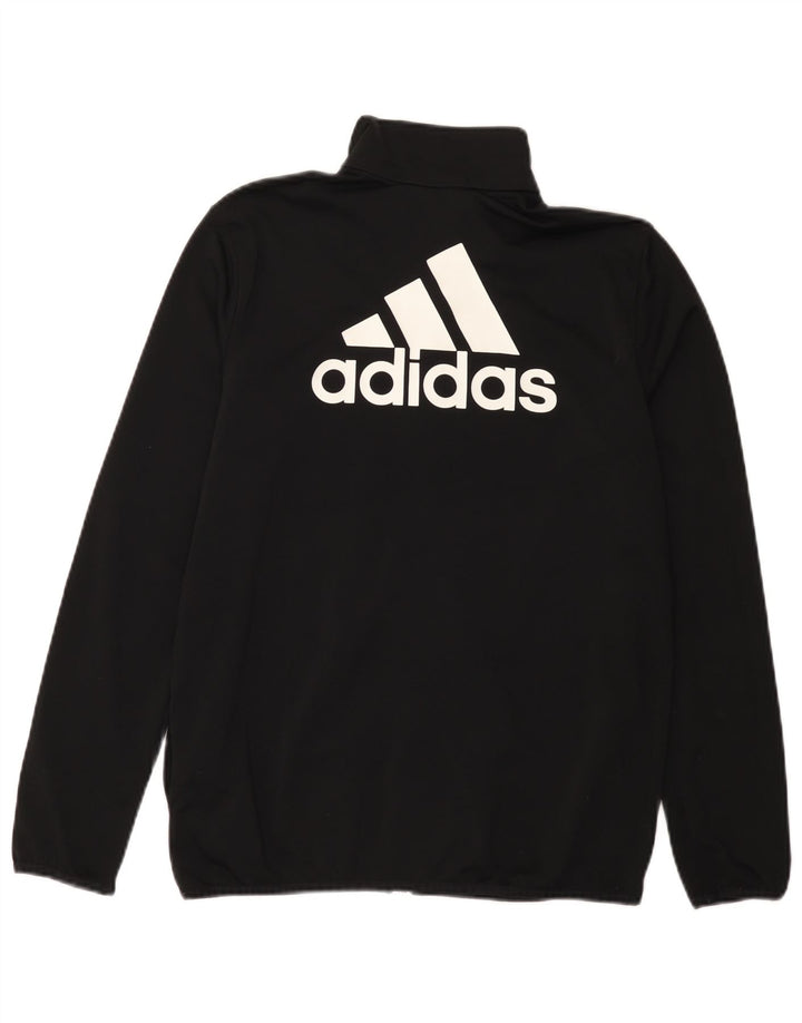 Adidas Boys Graphic Tracksuit Top Jacket 13-14 Years Black Polyester