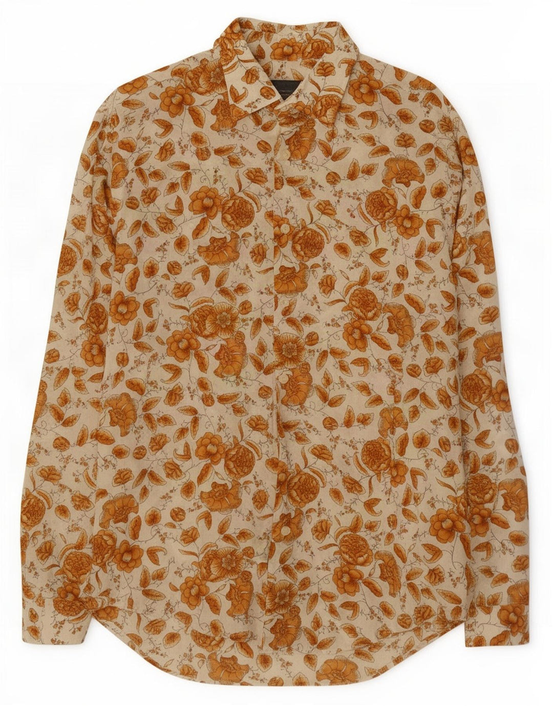 Zara Mens Shirt Large Beige Floral Cotton