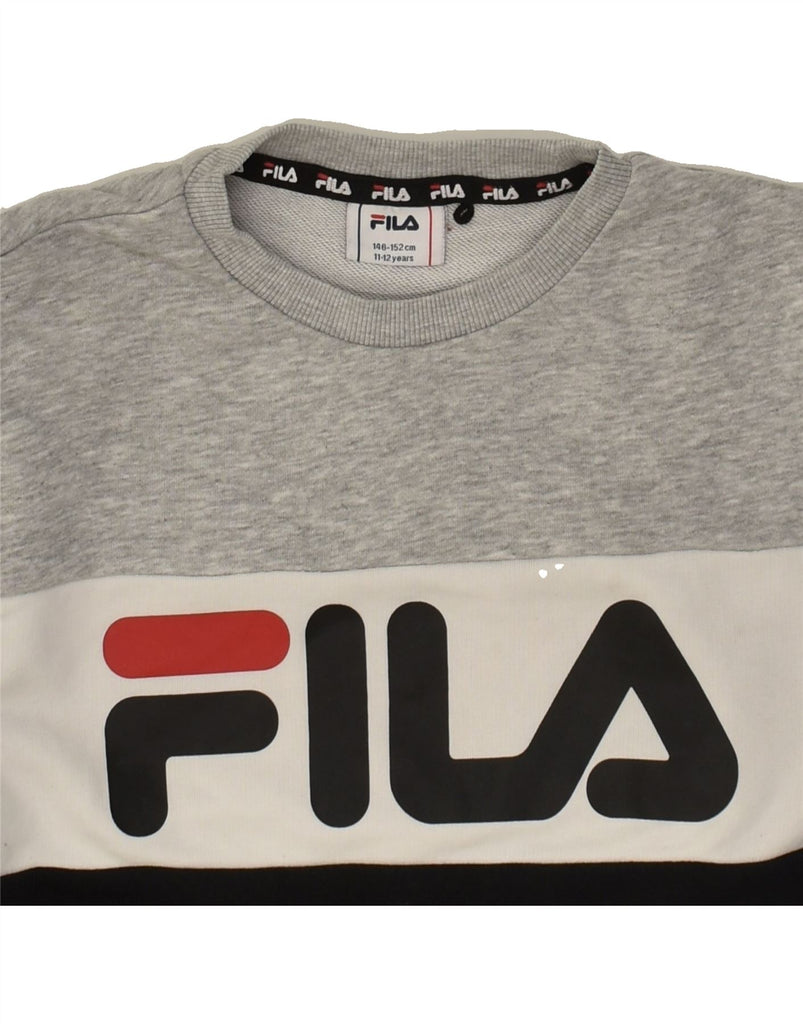 FILA Boys Graphic Sweatshirt Jumper 11-12 Years Multicoloured Colourblock | Vintage Fila | Thrift | Second-Hand Fila | Used Clothing | Messina Hembry 