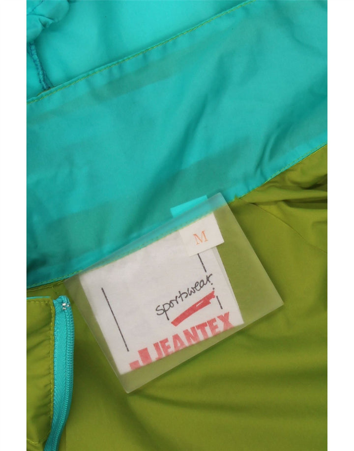 J Jeantex Mens Hooded Rain Jacket UK 38 Medium Green Colourblock Polyamide