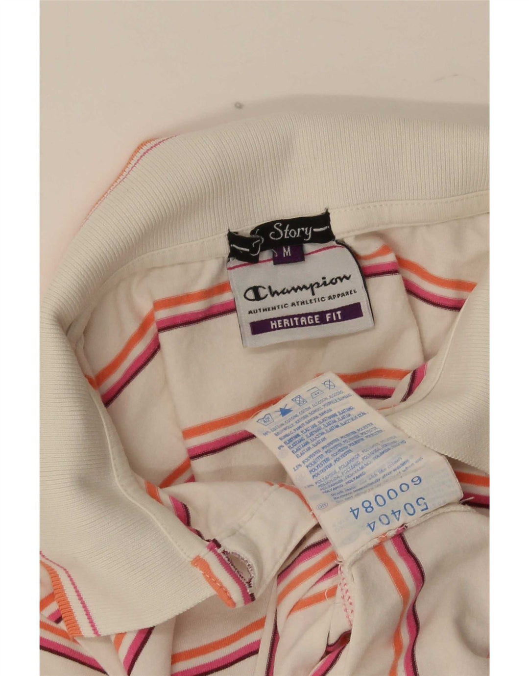 Champion Womens Polo Shirt UK 12 Medium White Striped Cotton