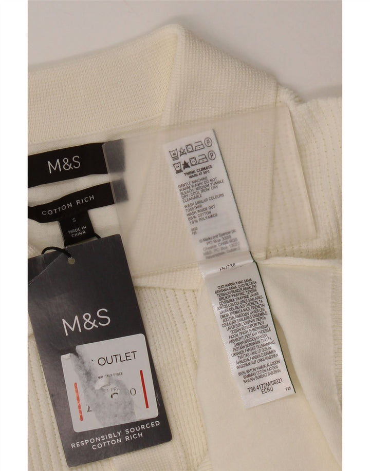 Marks & Spencer Mens Short Sleeve Polo Neck Jumper Sweater Small Off White