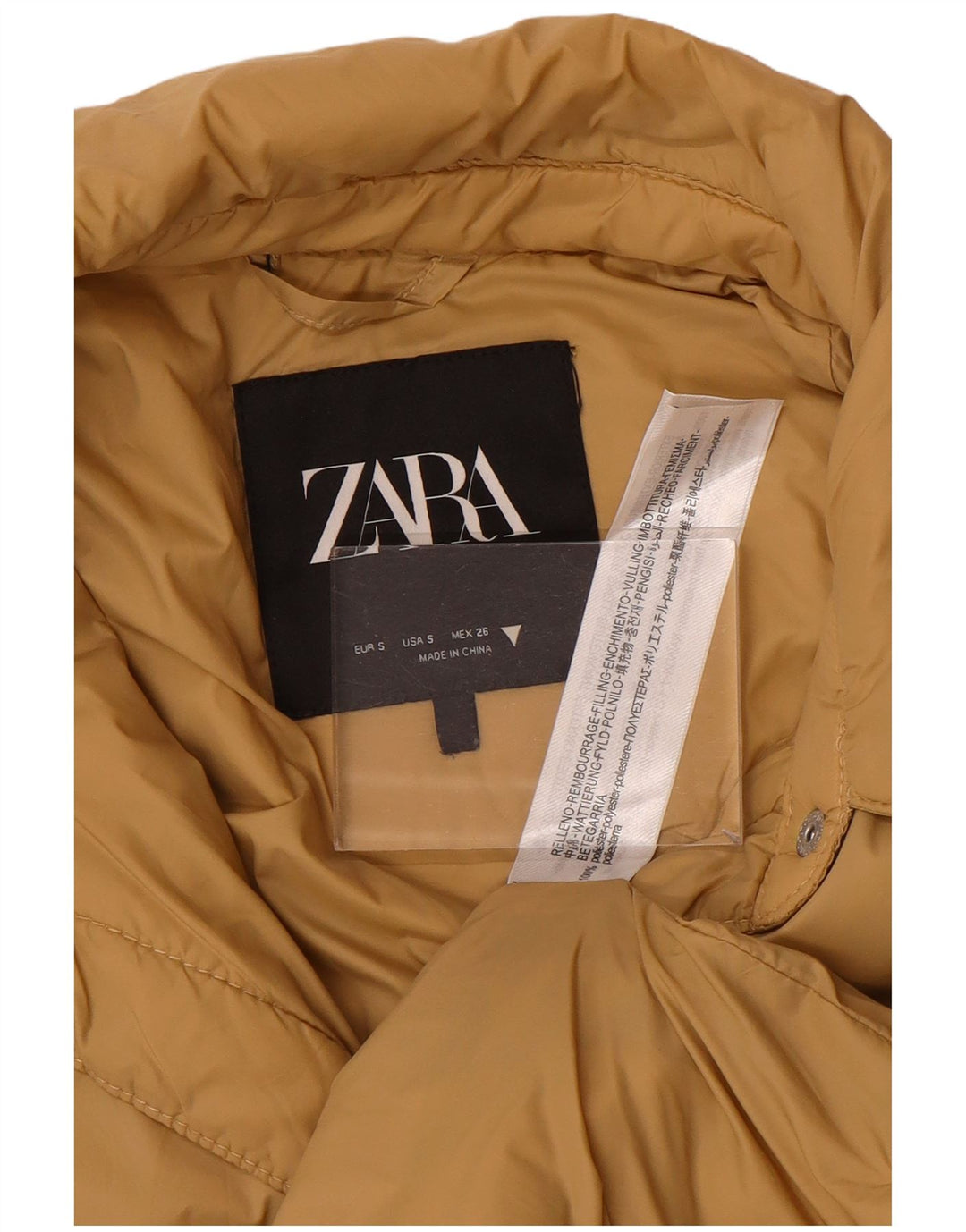 Zara Womens Oversized Padded Coat UK 10 Small Beige Polyester