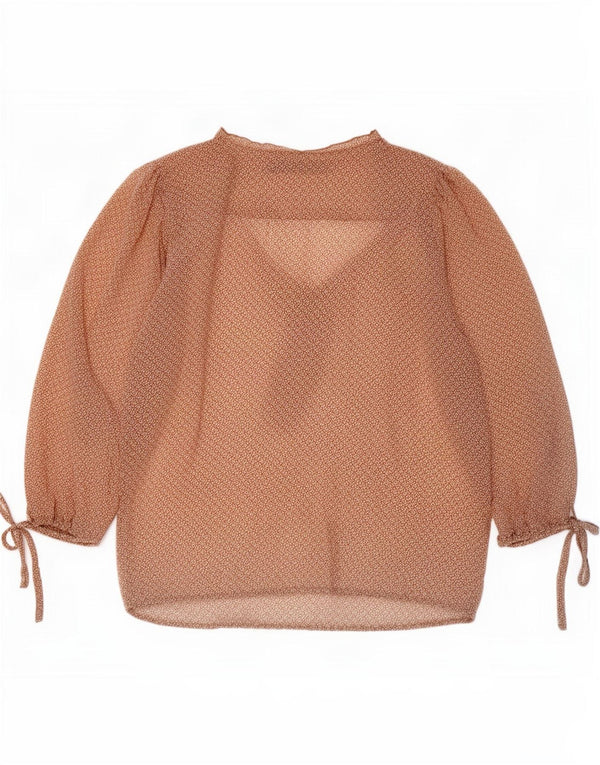 Zara Womens Abstract Pattern Top 3/4 Sleeve UK 10 Small Beige